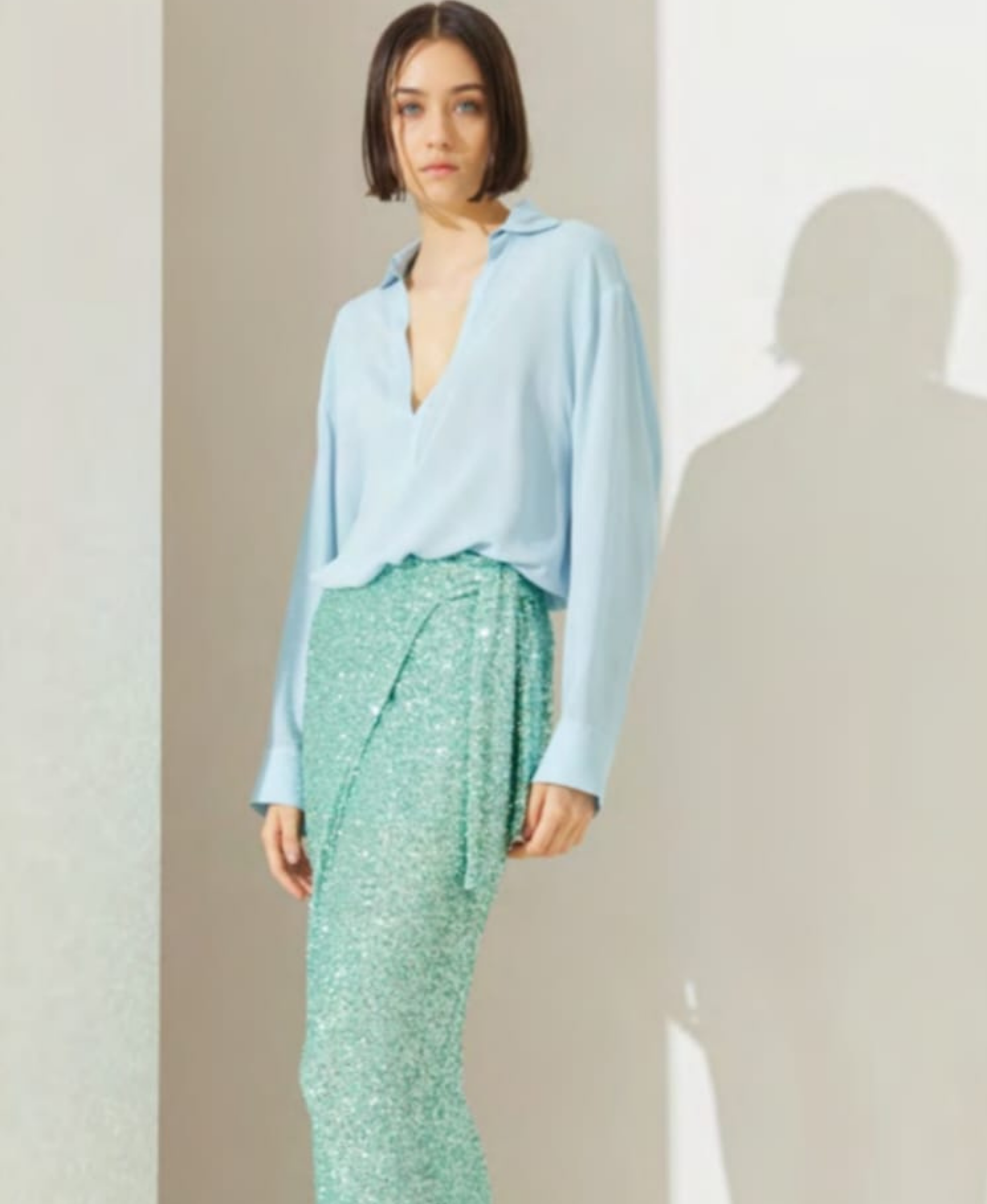 Blusa Scollo a V - Celeste
