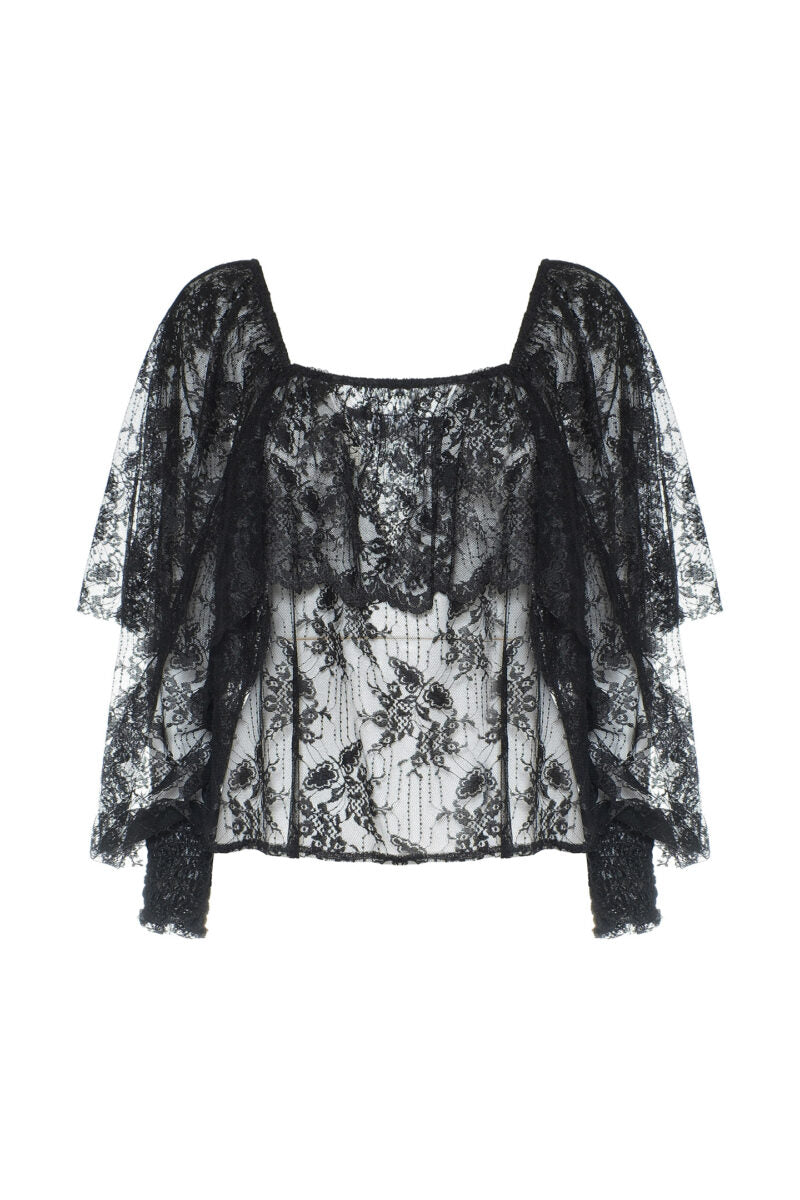 Blusa scollo quadrato con balze pizzo