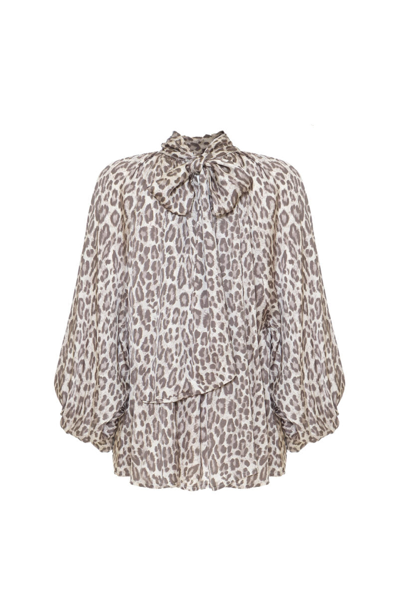 Camicia over sciarpa raso fantasia leopardata