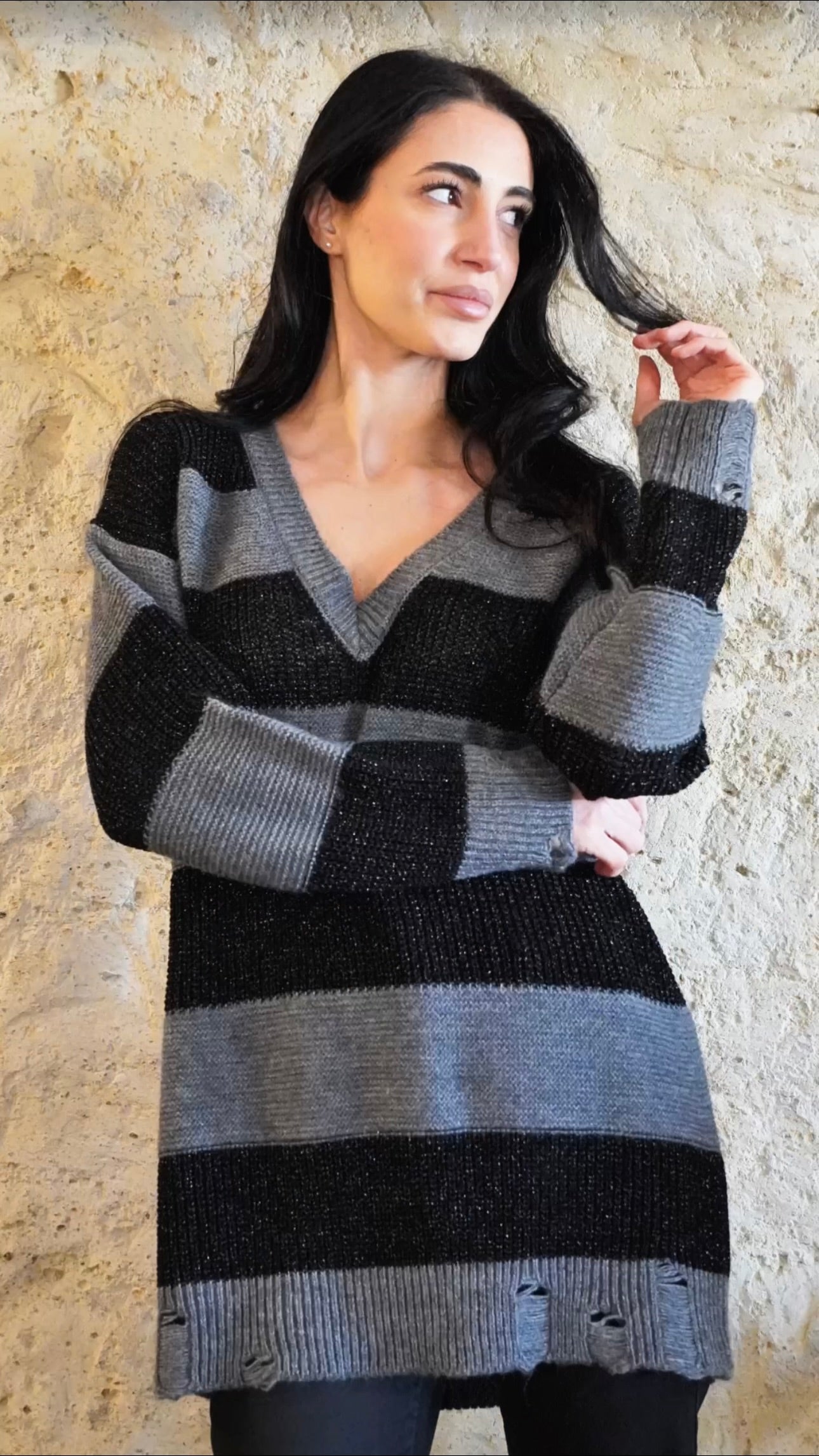 Maglione Lungo Righe Nere