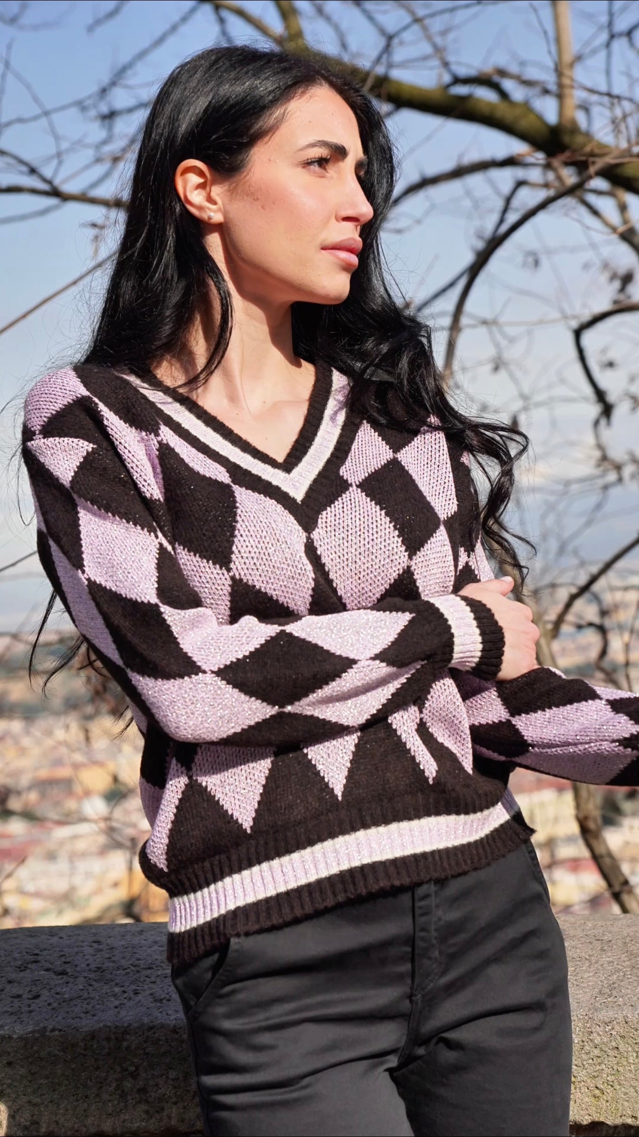Maglione Rombi Rosa