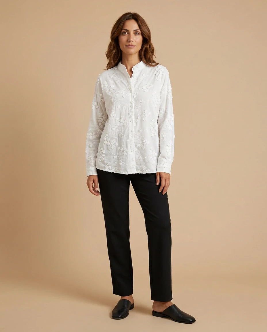Camicia Collo Coreana in Mussola di Cotone