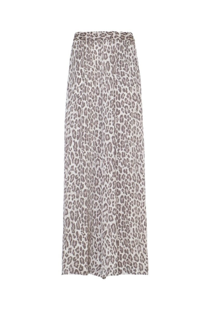 Pantalone palazzo in raso fantasia leopardato