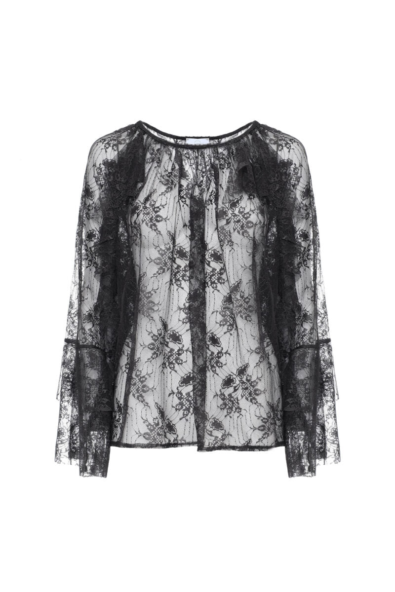 Blusa scollo a barca volant pizzo