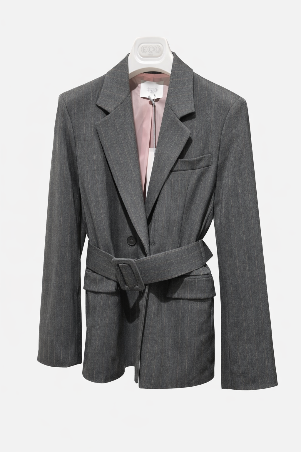 Giacca grigio con cinturone gessato