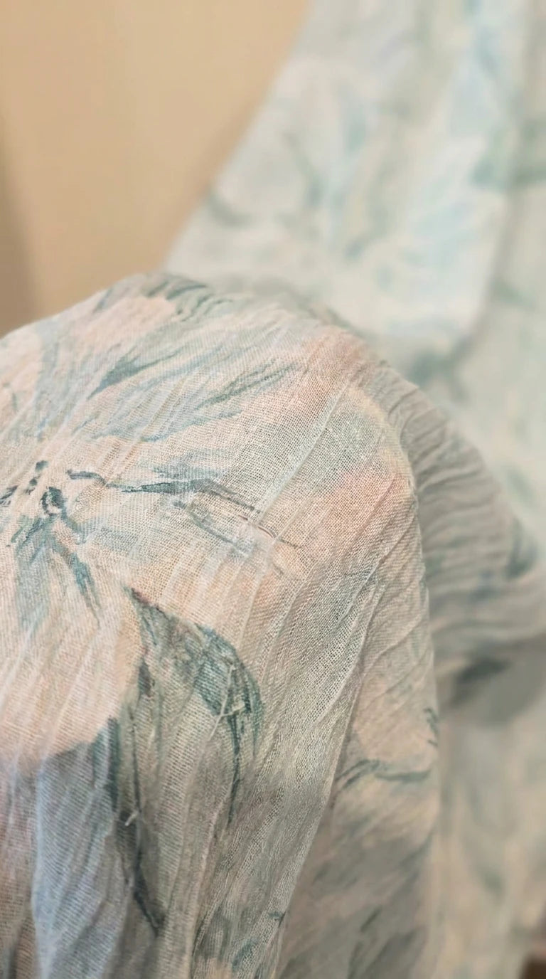 Camicia Trasparente con Motivo Floreale, Celeste