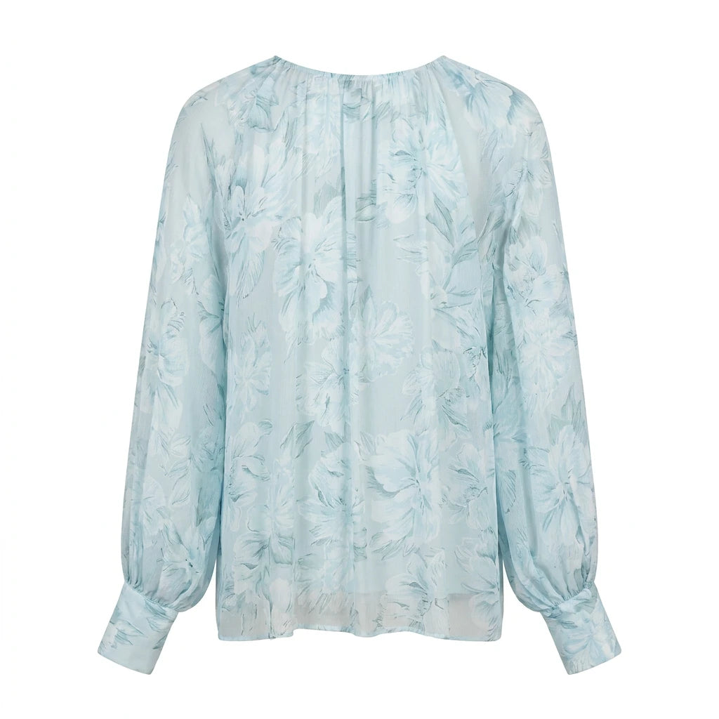 Camicia Trasparente con Motivo Floreale, Celeste
